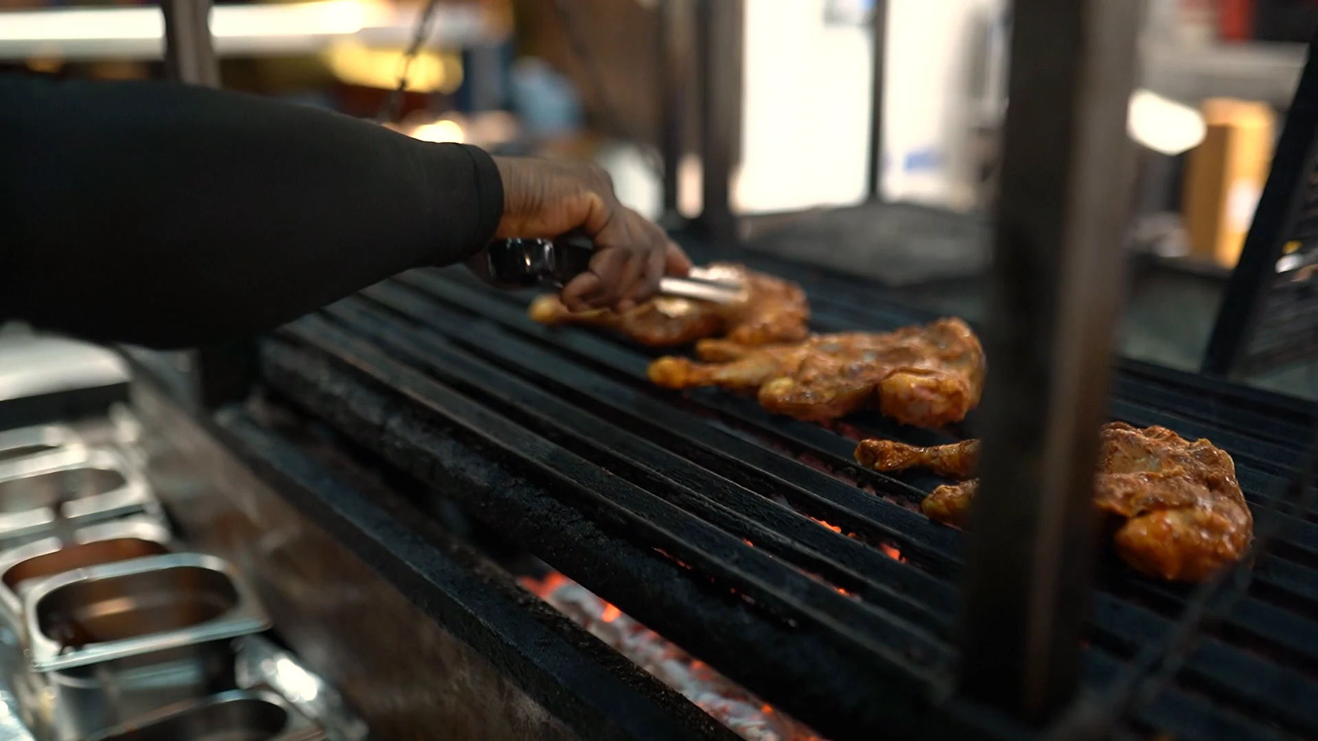 Food cooking on the charcoal grill