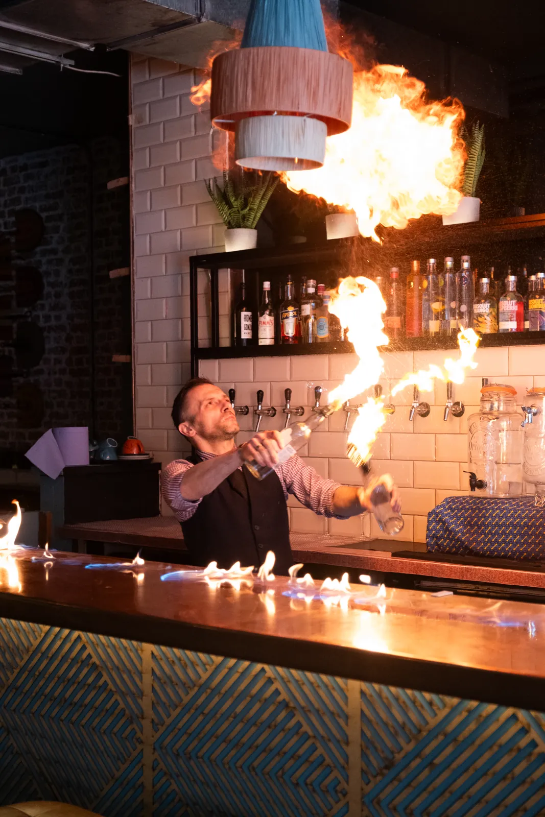 A fire performance at the Monika bar