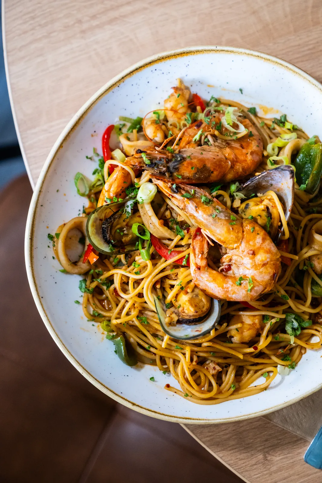 Seafood pasta with prawns and mussels