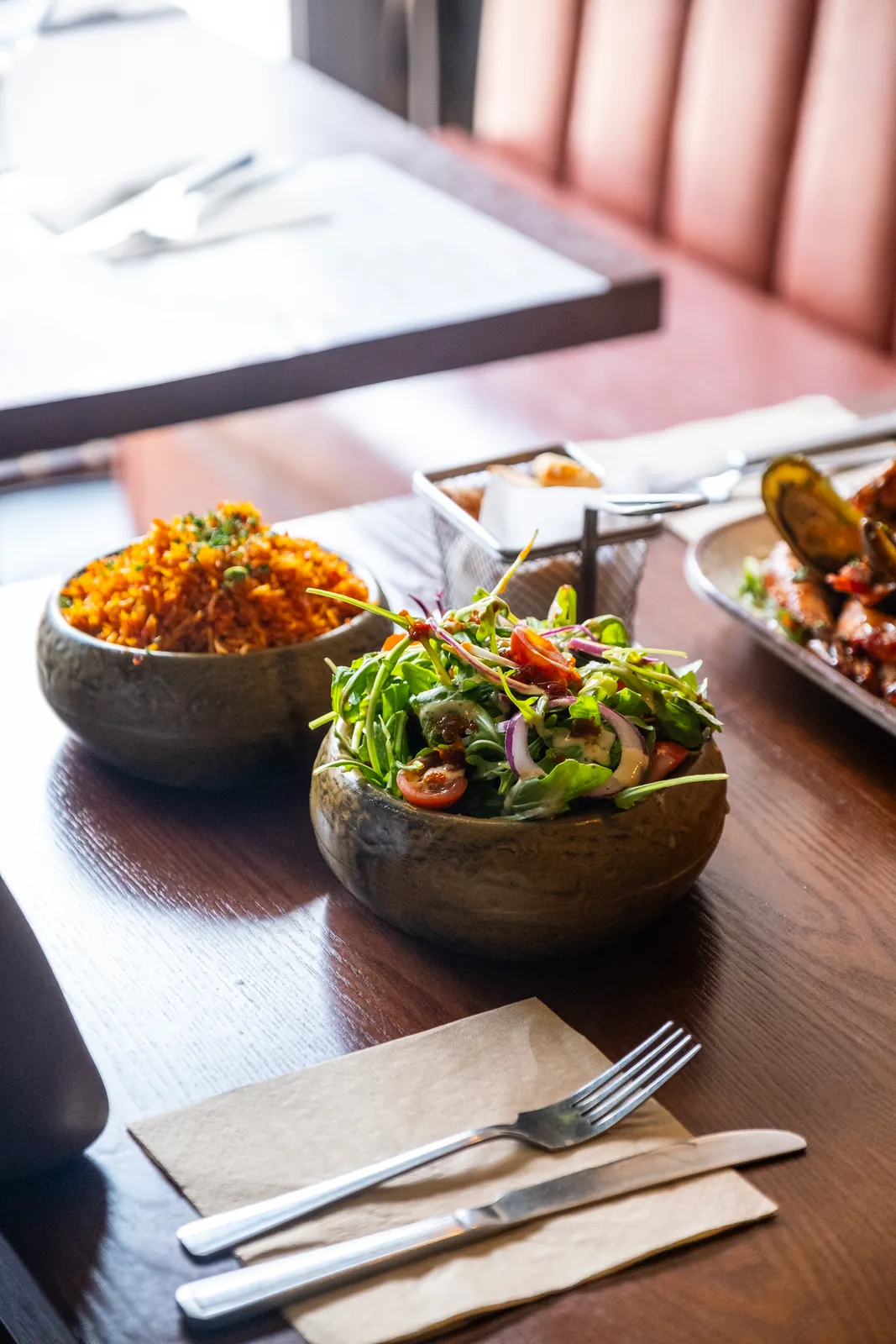 Rice and salad ready for lunch