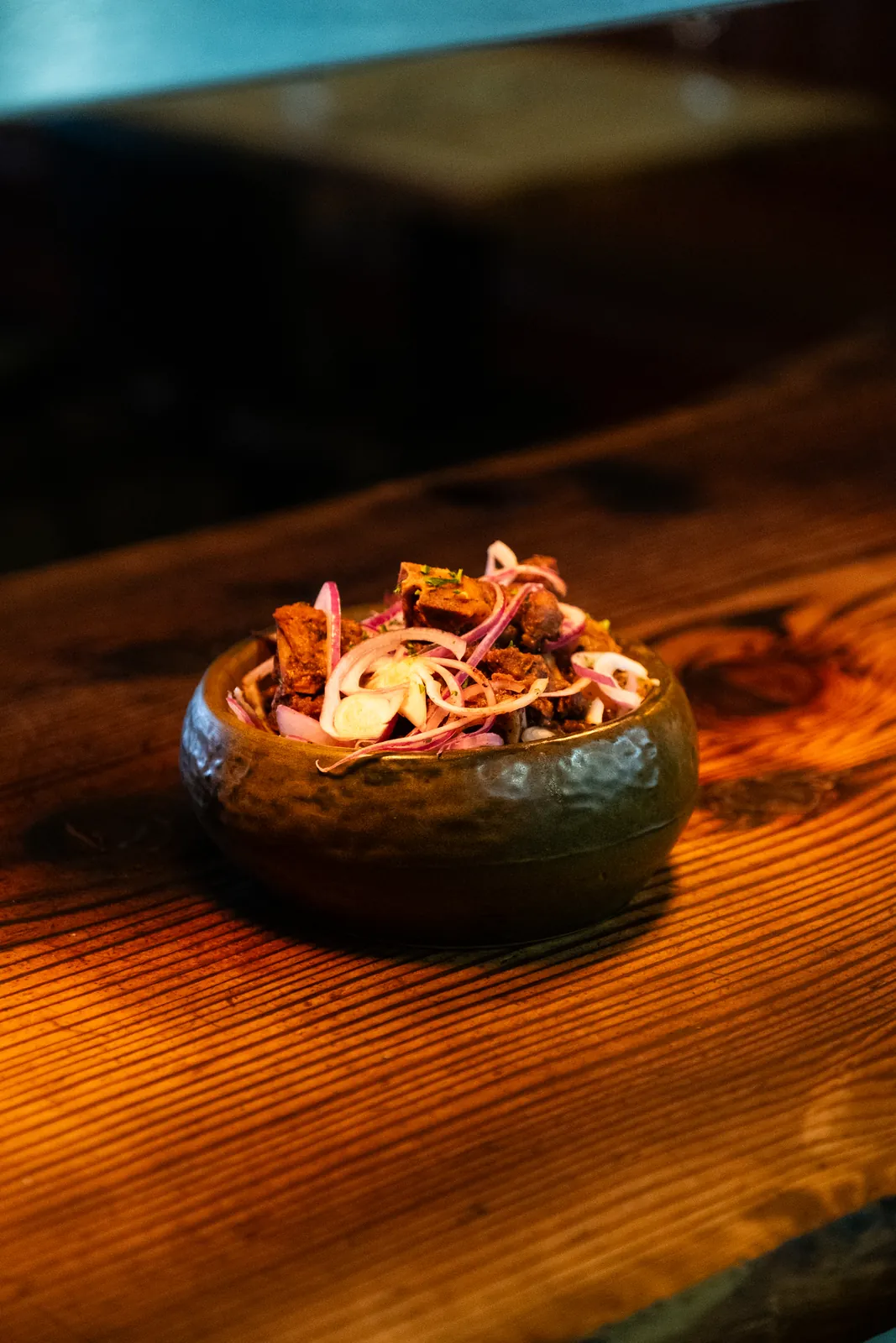 A colourful salad on the wooden table