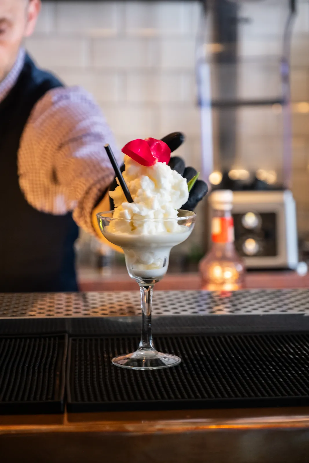 A creamy cocktail served at the bar