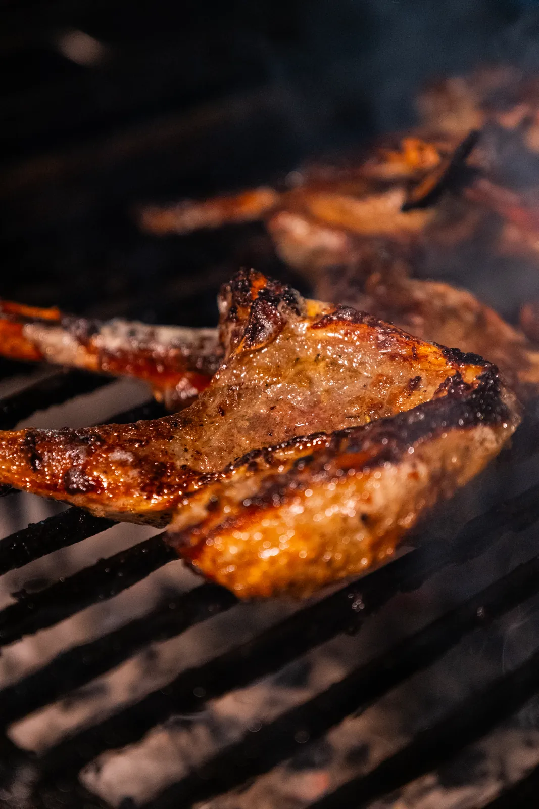 Grilled meat over glowing charcoal