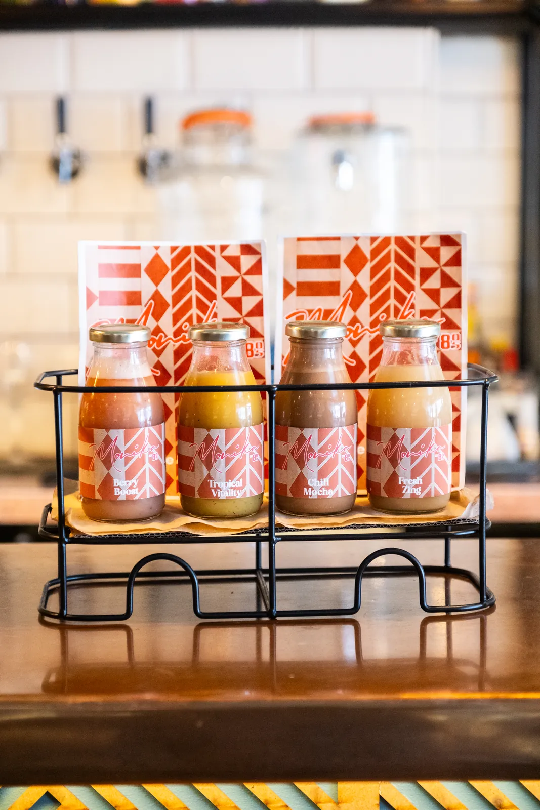 Bottled drinks displayed in the restaurant